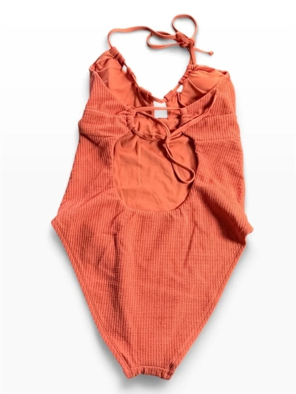 BECCA cut out textured tie back One Piece swimsuit rust orange size M $138 New